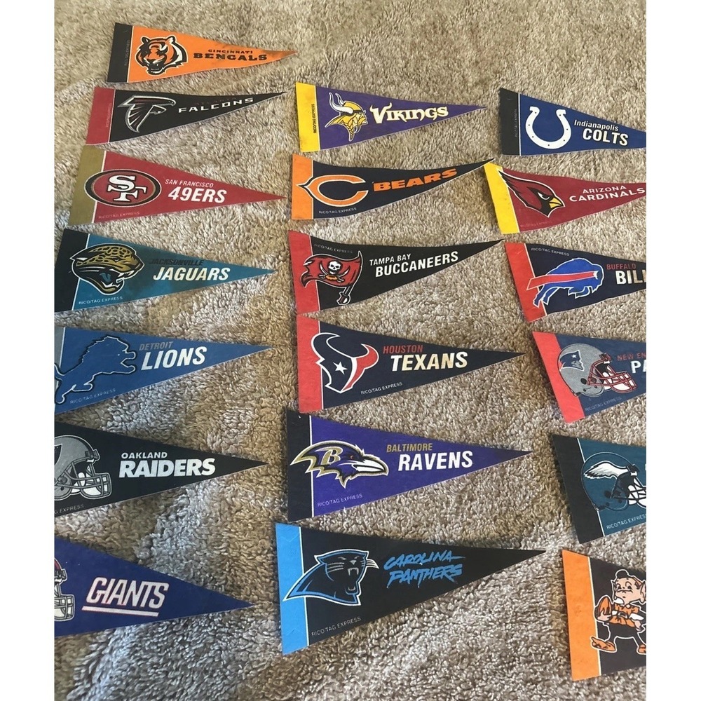 NFL Team Pennants Lot of 20 Rico Tag Express Miniature Football Flags Vintage - Picture 3 of 5